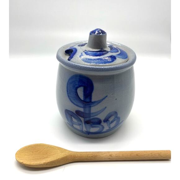 Vintage Pottery Salt Glaze 3"h x 3"w Lidded Condiment pot - Picture 6 of 8